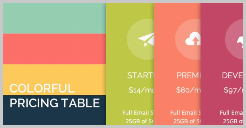 Colorful Pricing Table